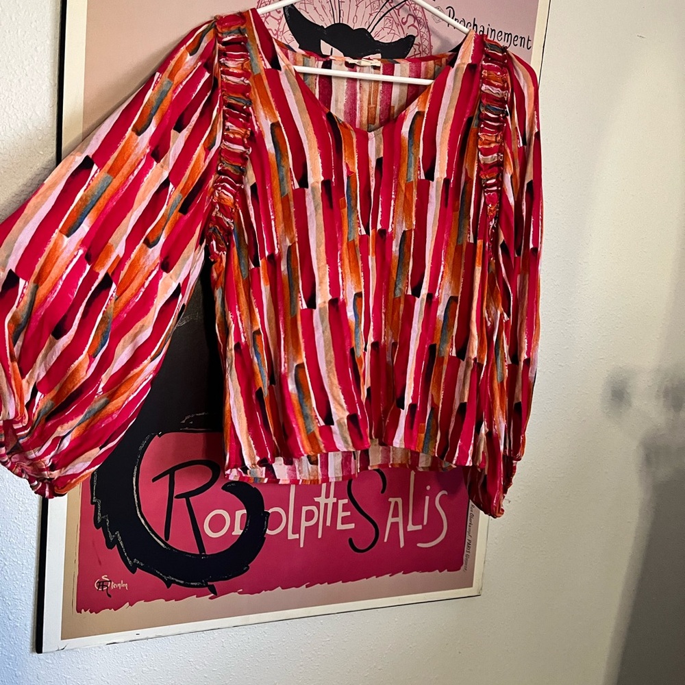 Colorful Women's Top with Ruffle Detail - Picture 2 of 2
